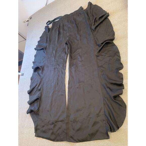 CINQ À SEPT Women's 57a Larkin Ruffle Satin Wide Leg Pants Small Black - Picture 15 of 16